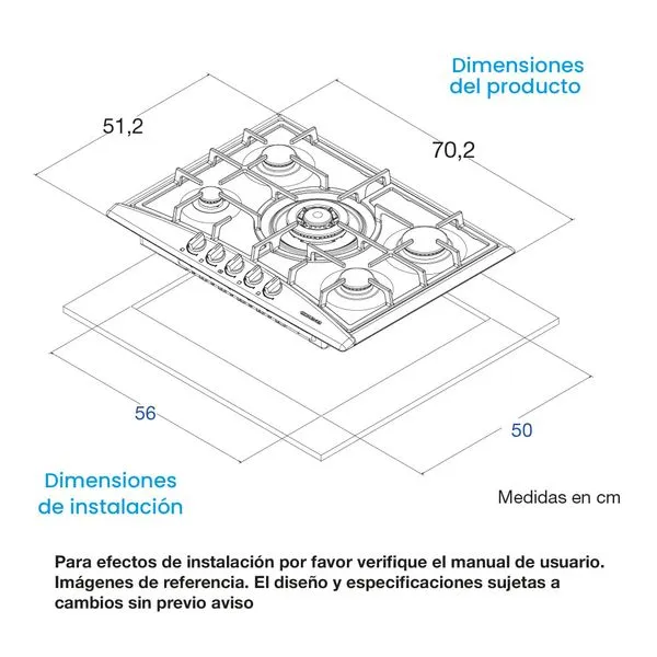 Cocina de Empotrar CHALLENGER 70 cm 5 Pt Gas - SA 6170 EI - Image 2
