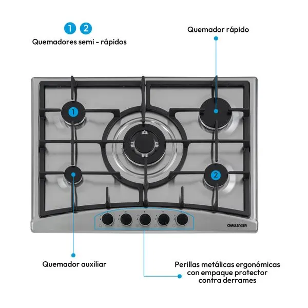 Cocina de Empotrar CHALLENGER 70 cm 5 Pt Gas - SA 6170 EI - Image 9